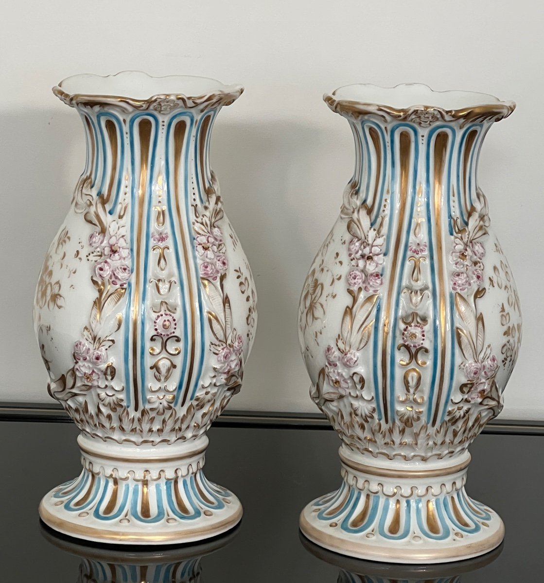 Porcelain Vases From Old Paris Floral Decor-photo-3