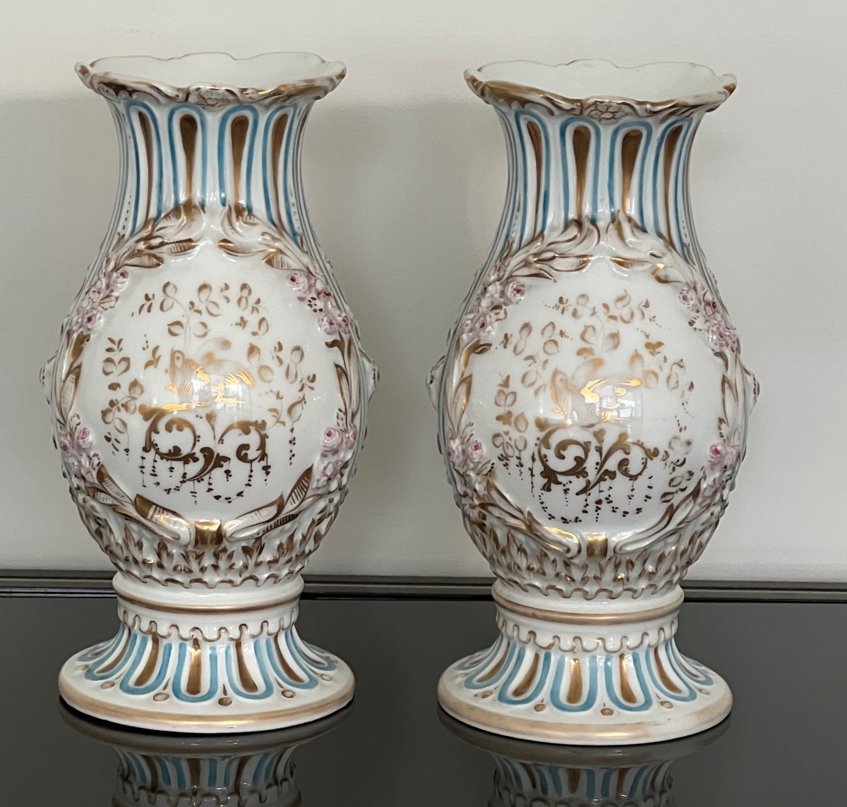 Porcelain Vases From Old Paris Floral Decor