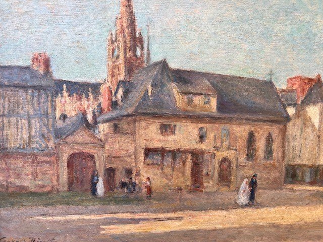 Tableau Impréssionniste De Georges Binet 1865-1949  Sortie Des Communiantes -photo-3