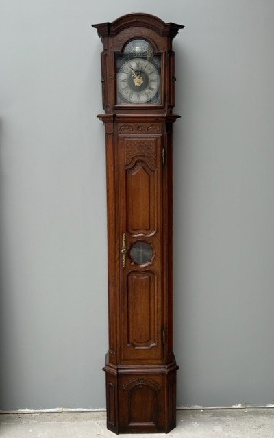 Horloge De Parquet XVIII En Chêne Mouvement Daté De 1779