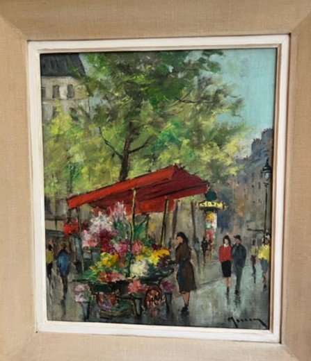 Painting By Marcel Masson Flower Merchant In Paris Montmartre-photo-2