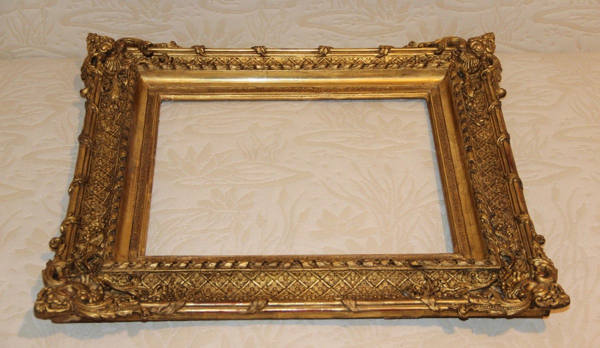 19th Century Carved Frame In Wood & Golden Stucco-photo-3