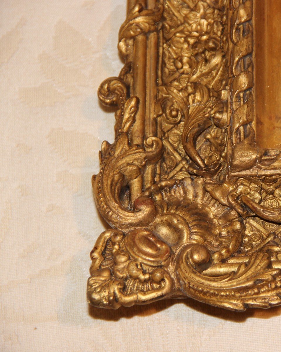 19th Century Carved Frame In Wood & Golden Stucco-photo-4