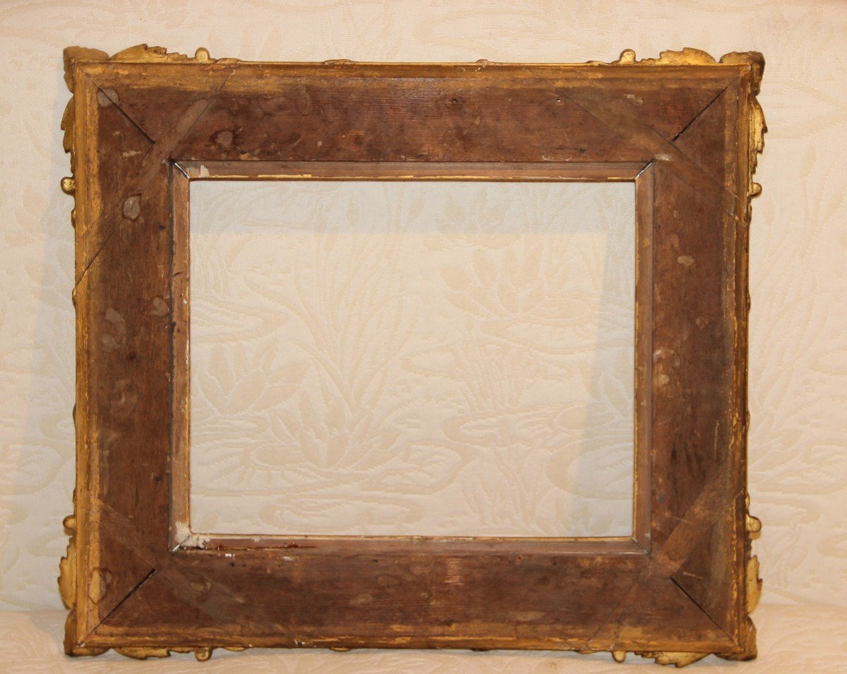 19th Century Carved Frame In Wood & Golden Stucco-photo-2