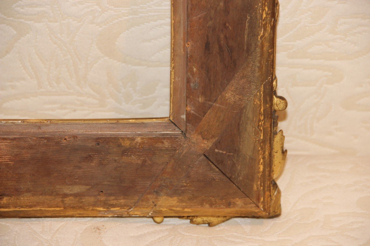 19th Century Carved Frame In Wood & Golden Stucco-photo-3