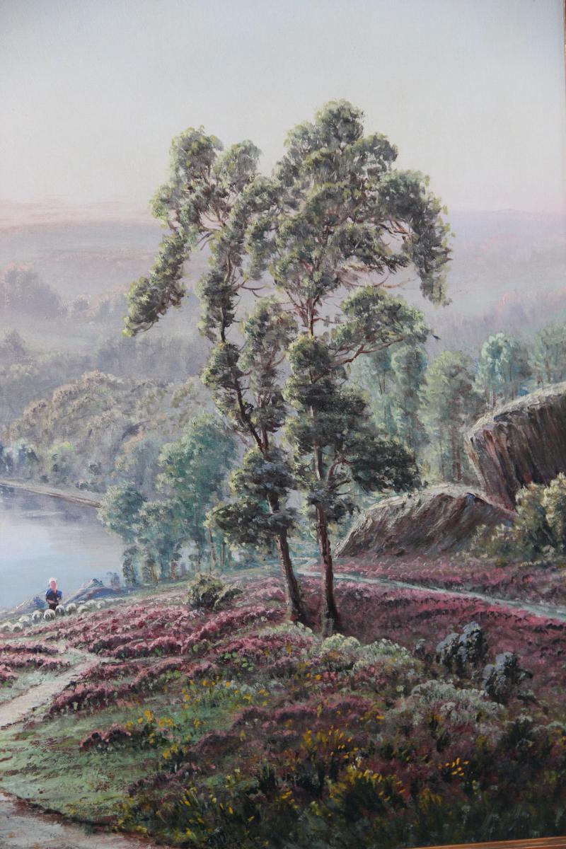 Gaston Anglade 1854-1919 Paysage aux Bruyères avec Moutons à la Rivière -photo-2