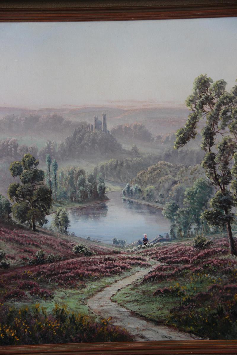 Gaston Anglade 1854-1919 Paysage aux Bruyères avec Moutons à la Rivière -photo-3