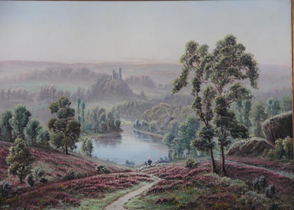 Gaston Anglade 1854-1919 Paysage aux Bruyères avec Moutons à la Rivière -photo-4