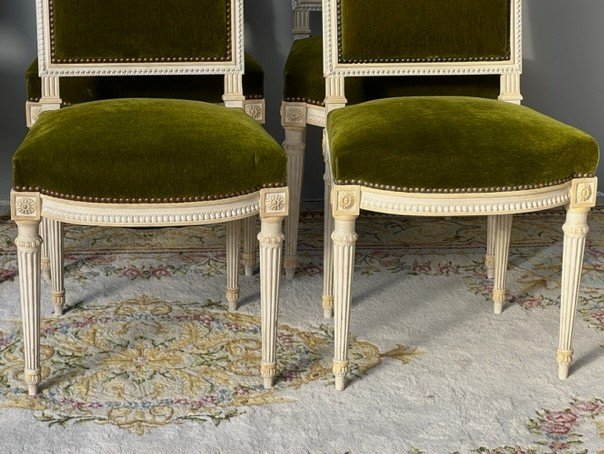 Suite Of 6 Louis XVI Style Chairs Stamped Jean Mocqué In Paris-photo-4
