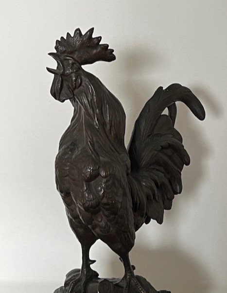 Prosper Lecourtier 1855-1924 Singing Gallic Rooster In Bronze-photo-3