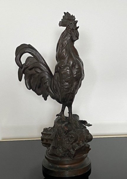 Prosper Lecourtier 1855-1924 Singing Gallic Rooster In Bronze-photo-3