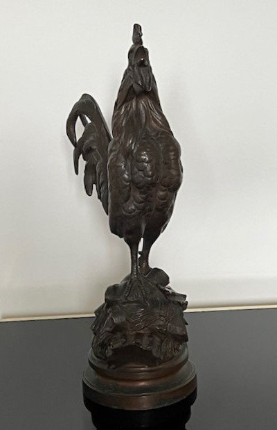 Prosper Lecourtier 1855-1924 Singing Gallic Rooster In Bronze-photo-4