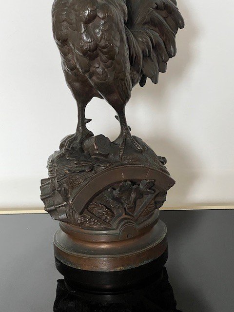 Prosper Lecourtier 1855-1924 Singing Gallic Rooster In Bronze-photo-5