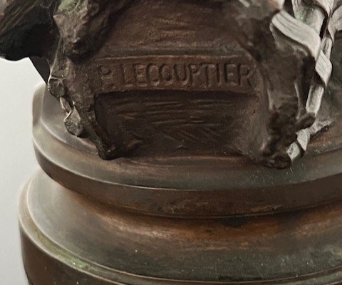 Prosper Lecourtier 1855-1924 Singing Gallic Rooster In Bronze-photo-6