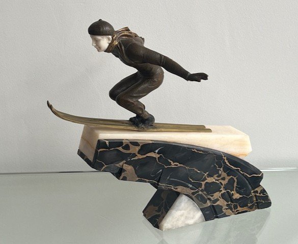 Bronze And Ivory Sculpture By Jean Jacquemin Ski Jump Art Deco Period-photo-1