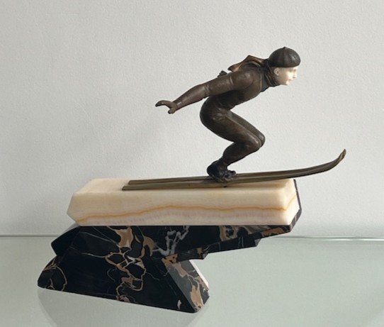 Bronze And Ivory Sculpture By Jean Jacquemin Ski Jump Art Deco Period-photo-2