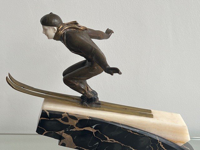 Bronze And Ivory Sculpture By Jean Jacquemin Ski Jump Art Deco Period-photo-3
