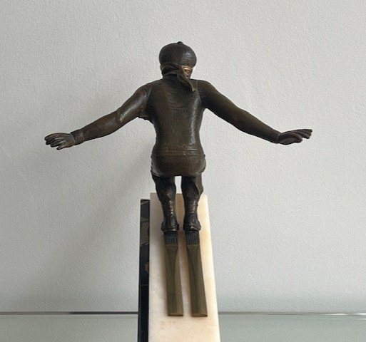 Bronze And Ivory Sculpture By Jean Jacquemin Ski Jump Art Deco Period-photo-4