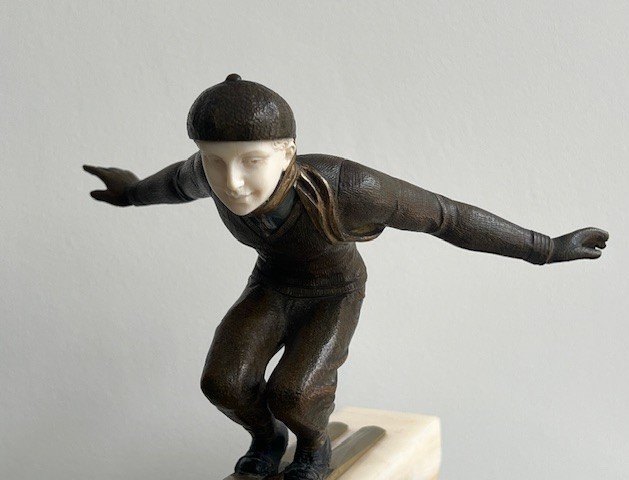 Bronze And Ivory Sculpture By Jean Jacquemin Ski Jump Art Deco Period-photo-5