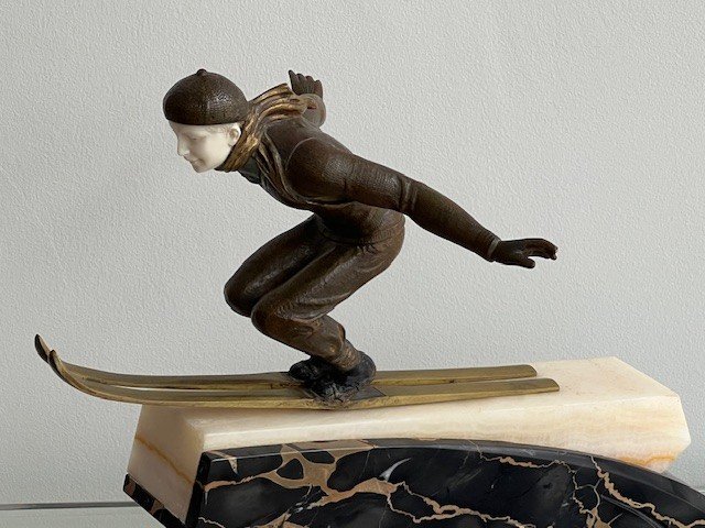 Bronze And Ivory Sculpture By Jean Jacquemin Ski Jump Art Deco Period-photo-8