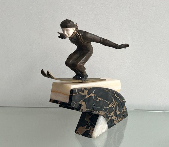 Bronze And Ivory Sculpture By Jean Jacquemin Ski Jump Art Deco Period