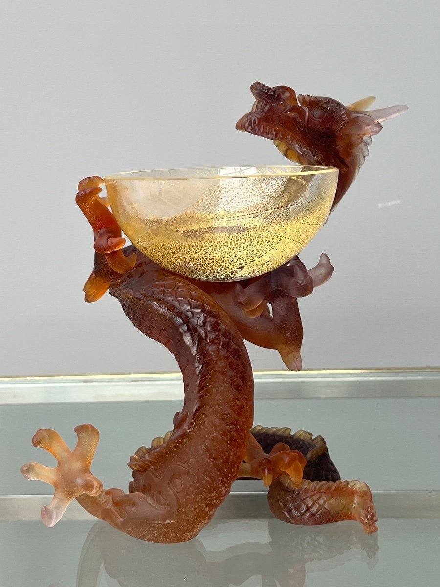 Daum France  Vide Poche Au Dragon En Pâte De Verre -photo-4