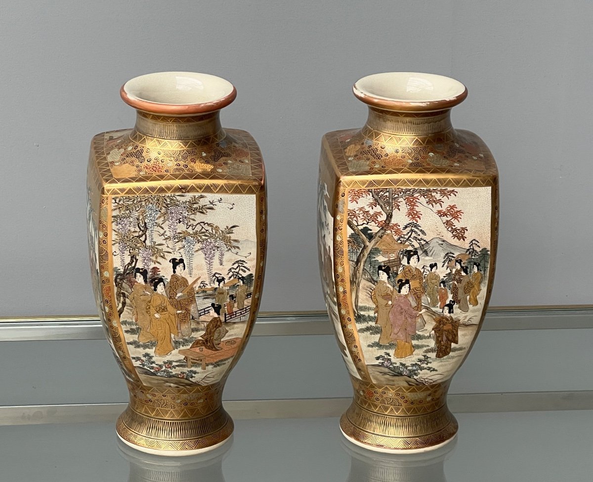 Pair Of Satsuma Earthenware Vases Japan-photo-1