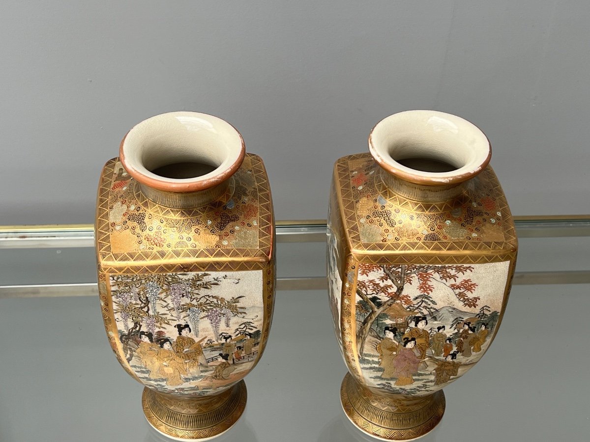 Pair Of Satsuma Earthenware Vases Japan-photo-2