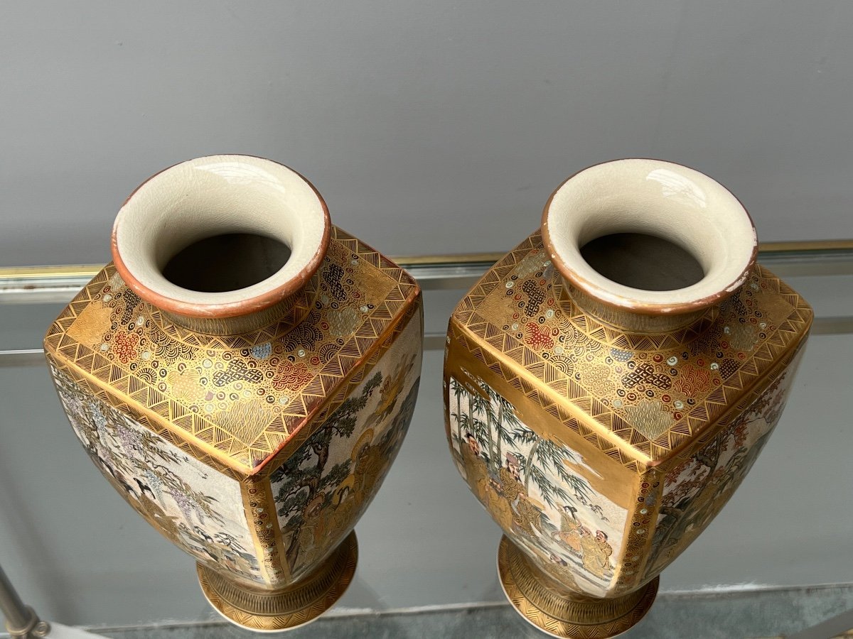 Pair Of Satsuma Earthenware Vases Japan-photo-4
