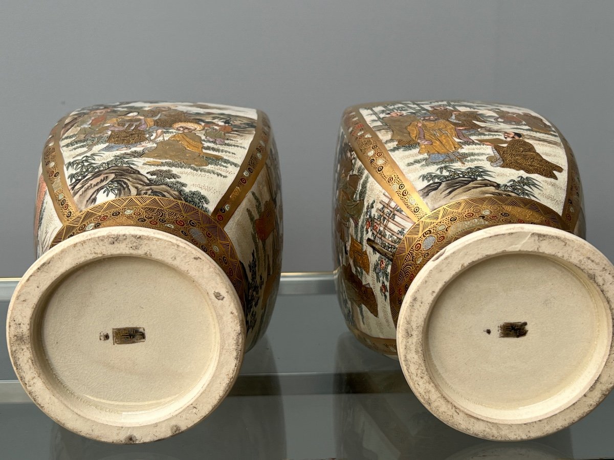 Pair Of Satsuma Earthenware Vases Japan-photo-6