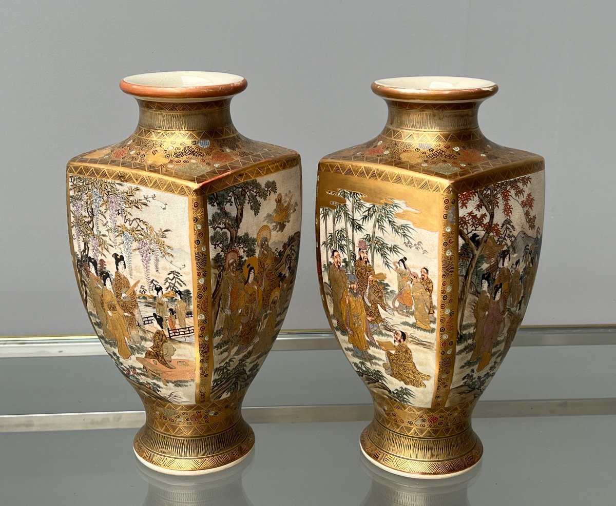 Pair Of Satsuma Earthenware Vases Japan
