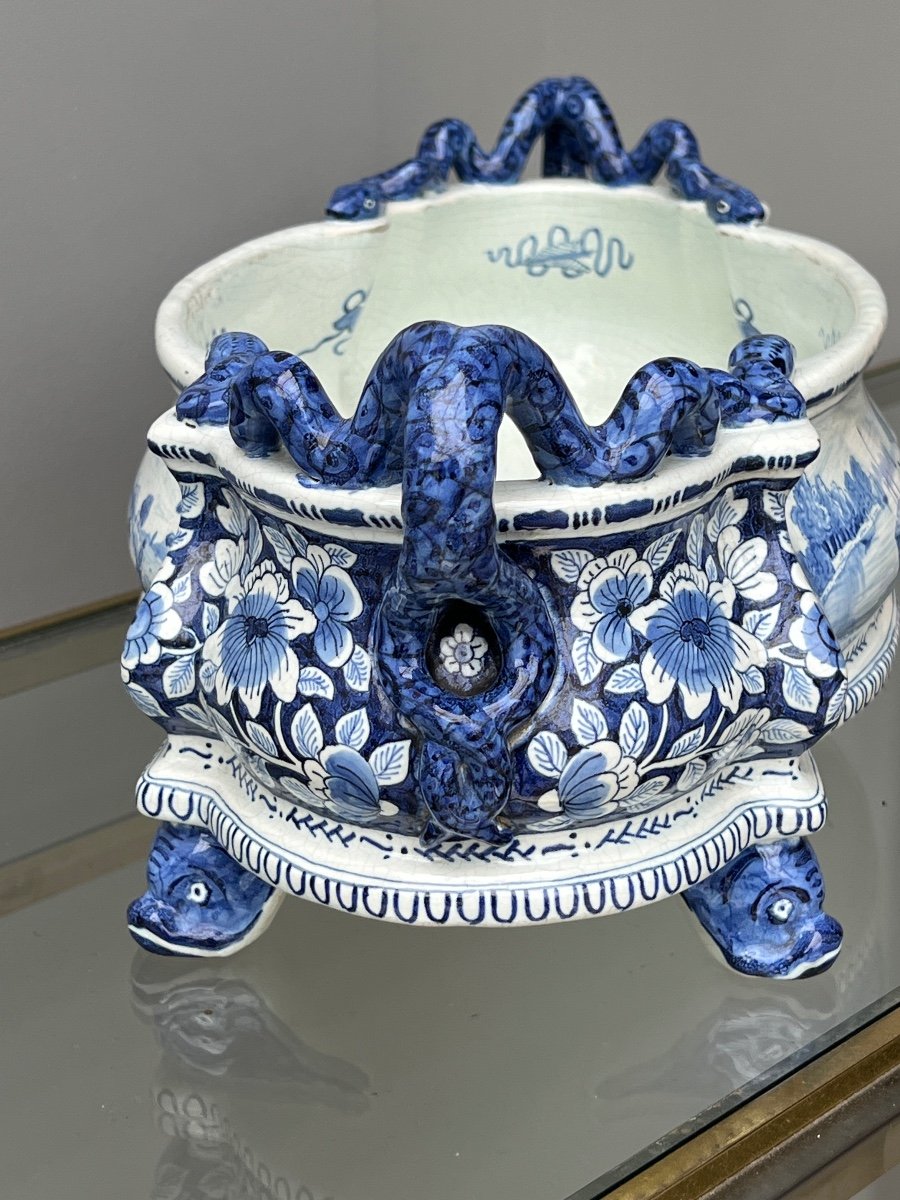 Jardinière En Faïence De Delft à  Décor En Camaïeu Bleu -photo-4