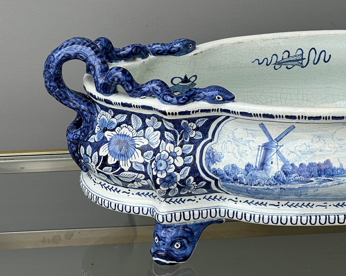 Jardinière En Faïence De Delft à  Décor En Camaïeu Bleu -photo-2