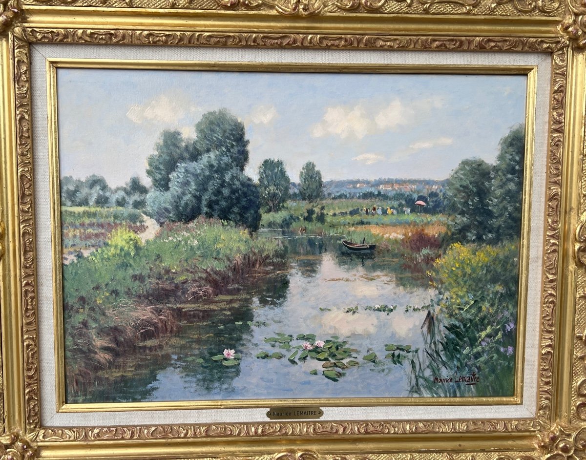 Post-impressionist Painting By Maurice Lemaître 1929-2018 Market Gardeners In Clairmarais -photo-2