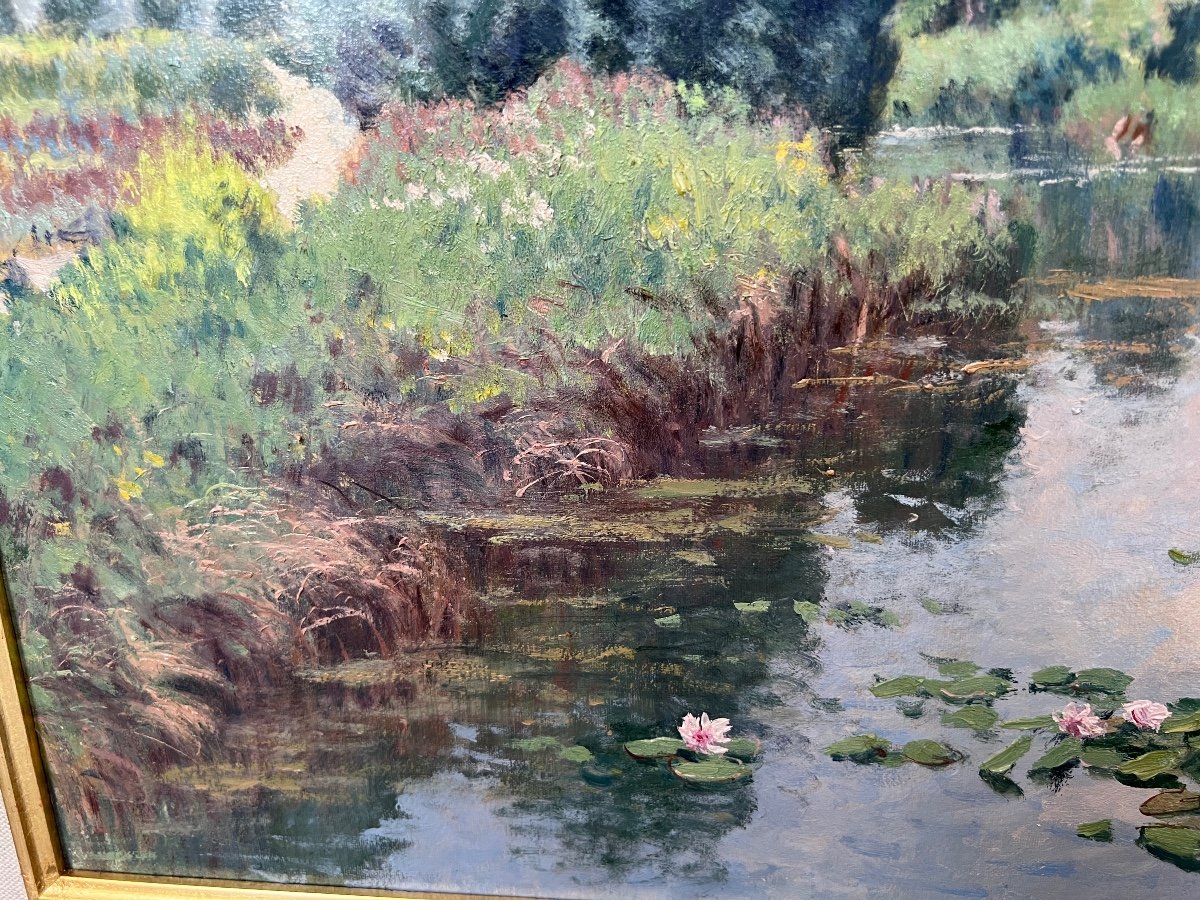 Post-impressionist Painting By Maurice Lemaître 1929-2018 Market Gardeners In Clairmarais -photo-4