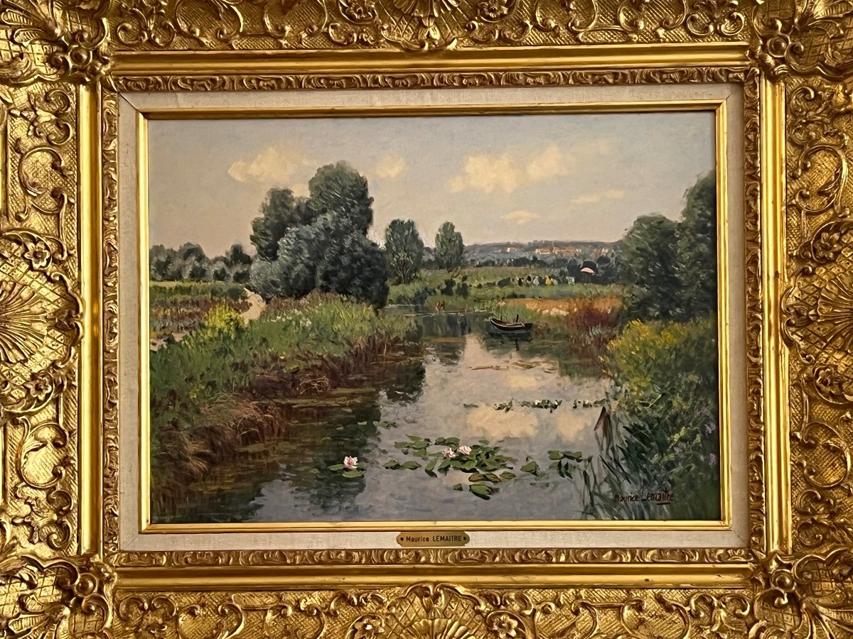 Post-impressionist Painting By Maurice Lemaître 1929-2018 Market Gardeners In Clairmarais -photo-2
