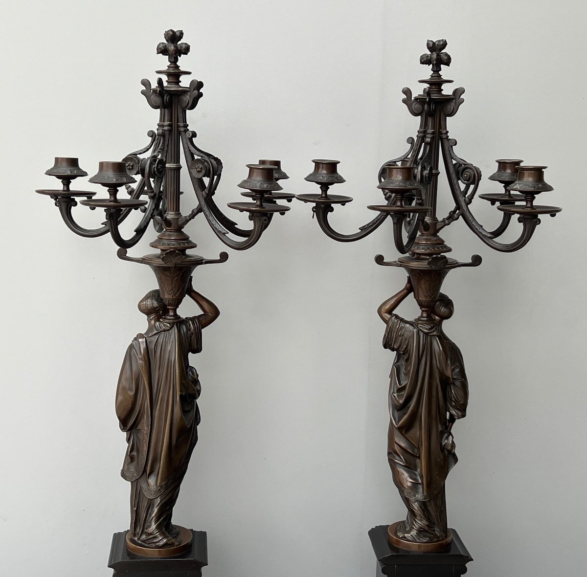 Large Pair Of Bronze Vestal Candelabra -photo-7