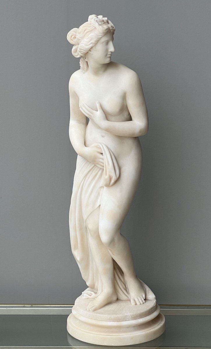 Sculpture En Marbre Blanc  Baigneuse  Sortant Du Bain -photo-4