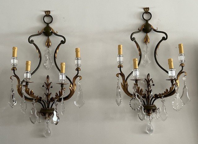 Large Pair Of Maison Bagues Style Sconces 1970s