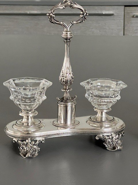 Paire De Salerons Doubles Métal Argent Et Cristal Baccarat Orfèvre Truffaut -photo-3