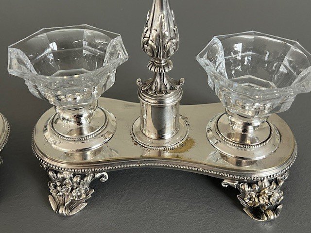 Paire De Salerons Doubles Métal Argent Et Cristal Baccarat Orfèvre Truffaut -photo-4