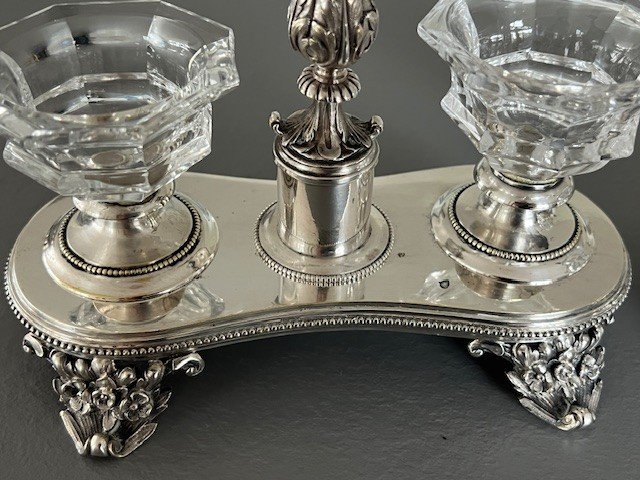 Paire De Salerons Doubles Métal Argent Et Cristal Baccarat Orfèvre Truffaut -photo-1