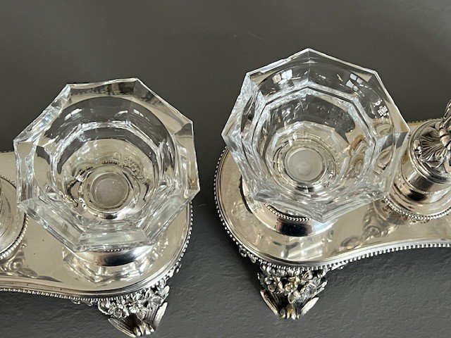 Paire De Salerons Doubles Métal Argent Et Cristal Baccarat Orfèvre Truffaut -photo-6