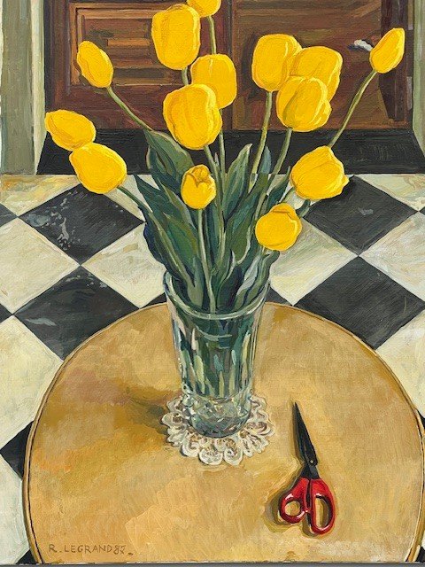 Raymond Legrand 1929-1999 Nature Morte Aux Tulipes Jaune -photo-3