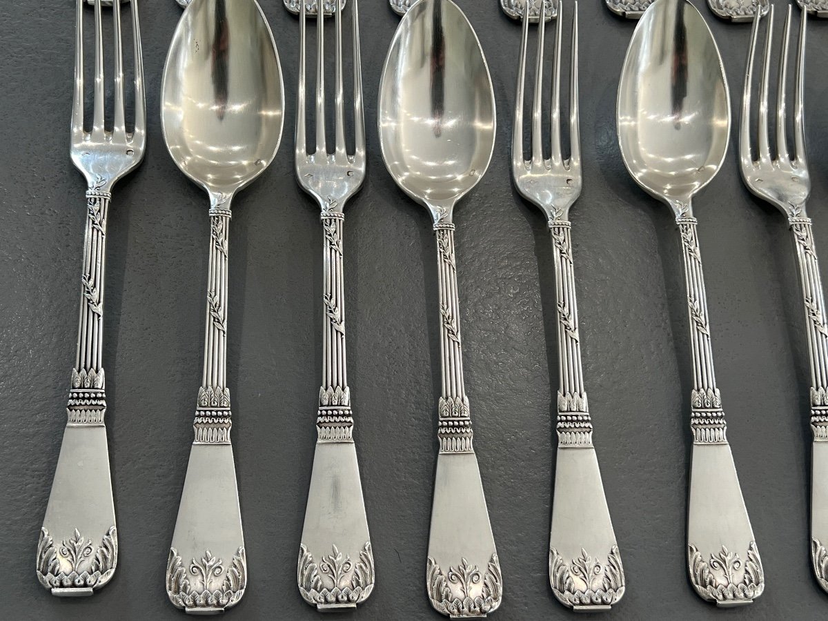 12 Couverts De Table En Argent Massif Minerve  Orfèvre Frésnais Armand à Paris-photo-3