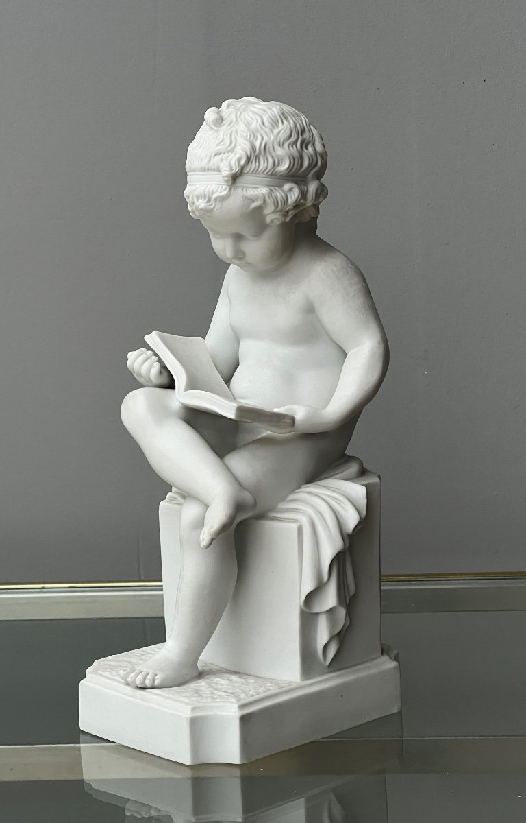  Enfant Lisant En Porcelaine Blanche de Villenauxe d'Après Canova 