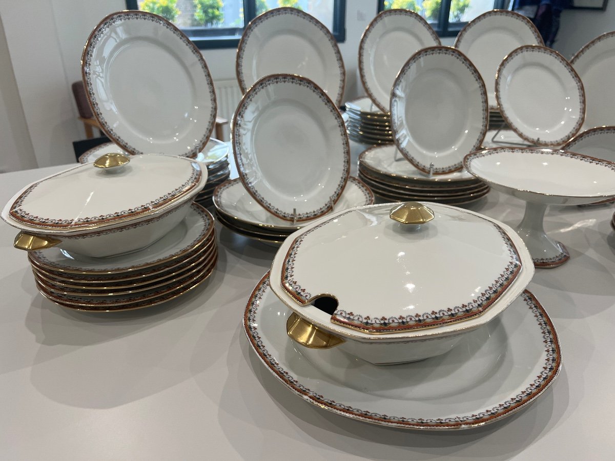 Service De Table Art Déco  En Porcelaine De Limoges 70 Pièces -photo-4