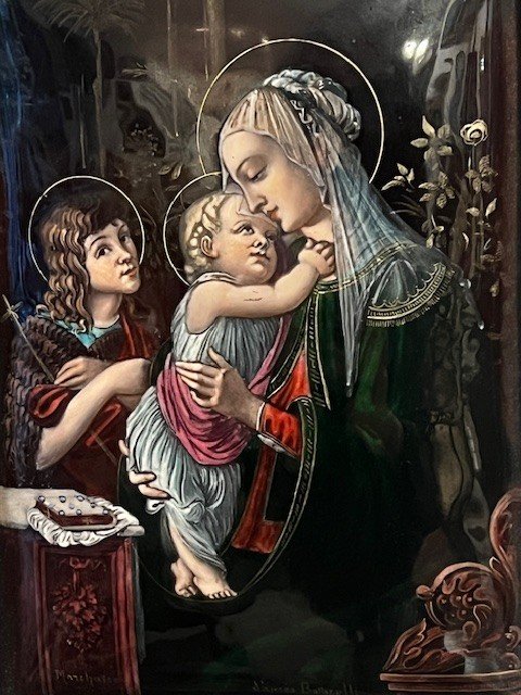 Marchaison Vierge à l'Enfant & Saint Jean Baptiste d'Après Botticelli -photo-2