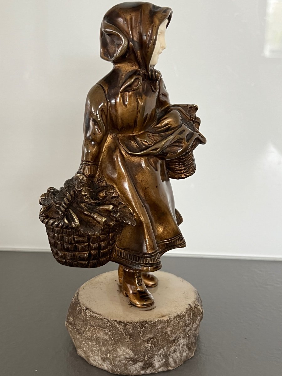 Fortunato Gory  ( 1886-1925 )  Statuette Chryséléphantine   Fillette Aux Paniers -photo-4