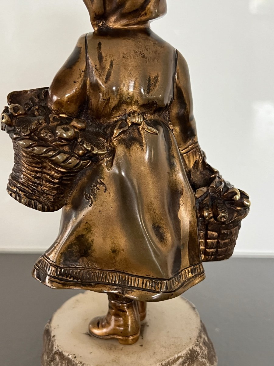 Fortunato Gory  ( 1886-1925 )  Statuette Chryséléphantine   Fillette Aux Paniers -photo-7